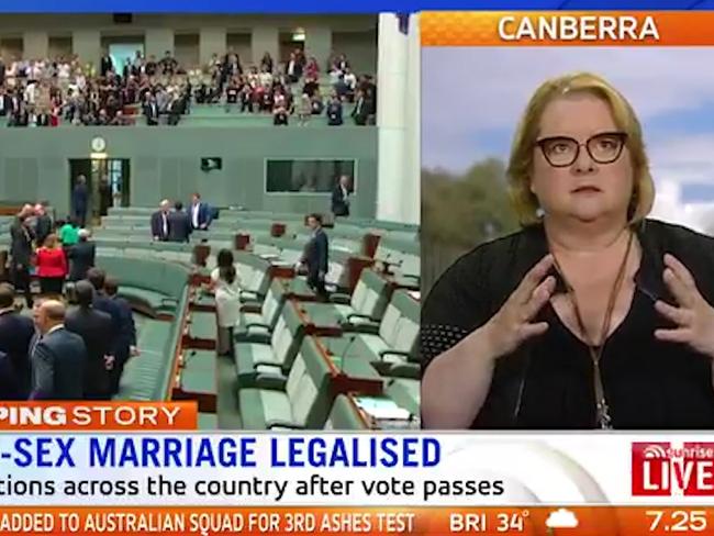 Magda Szubanski talks about same-sex marriage being legalised on Sunrise. Picture: Sunrise