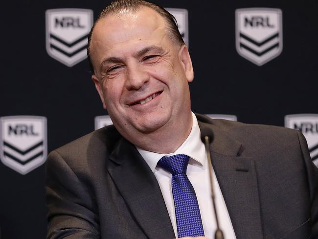 SYDNEY, AUSTRALIA - SEPTEMBER 03: Australian Rugby League Commission Chairman Peter V'landys speaks to the media during a NRL press conference at Rugby League Central on September 03, 2020 in Sydney, Australia. (Photo by Mark Metcalfe/Getty Images)