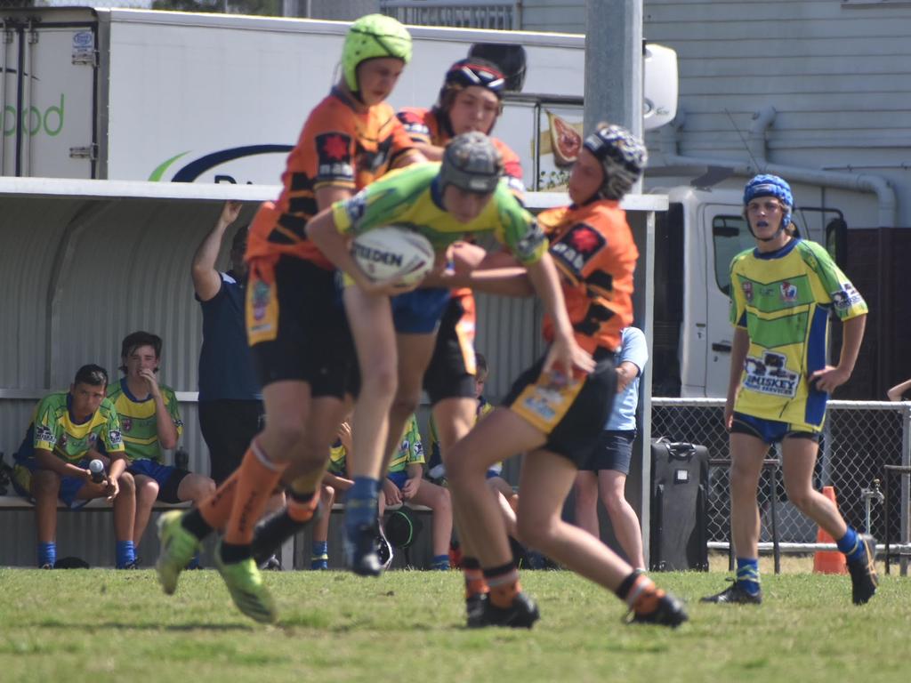 Kooper Shears in the Wests Tigers and Wanderers under-14s rugby league final in Mackay, August 28, 2021. Picture: Matthew Forrest