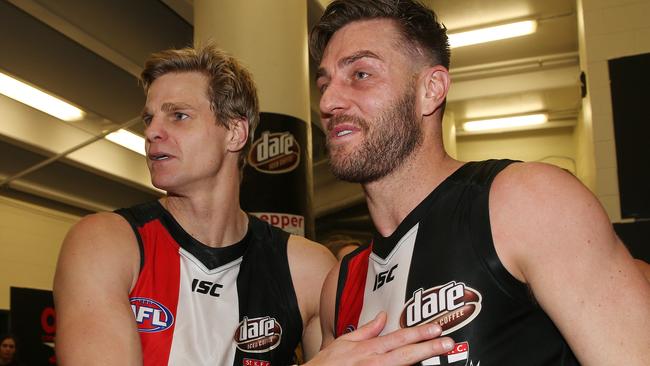 Nick Riewoldt and Sam Fisher were key players in St Kilda’s on-field success. Picture: Colleen Petch