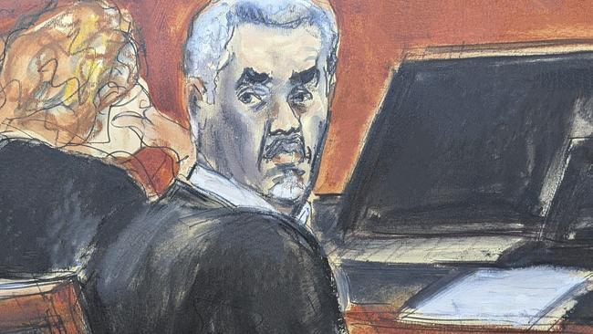 Sean 'Diddy' Combs, right, turns around and looks at the audience during jury selection at Manhattan federal court, Monday, May 5, 2025, in New York. Picture: Elizabeth Williams via AP