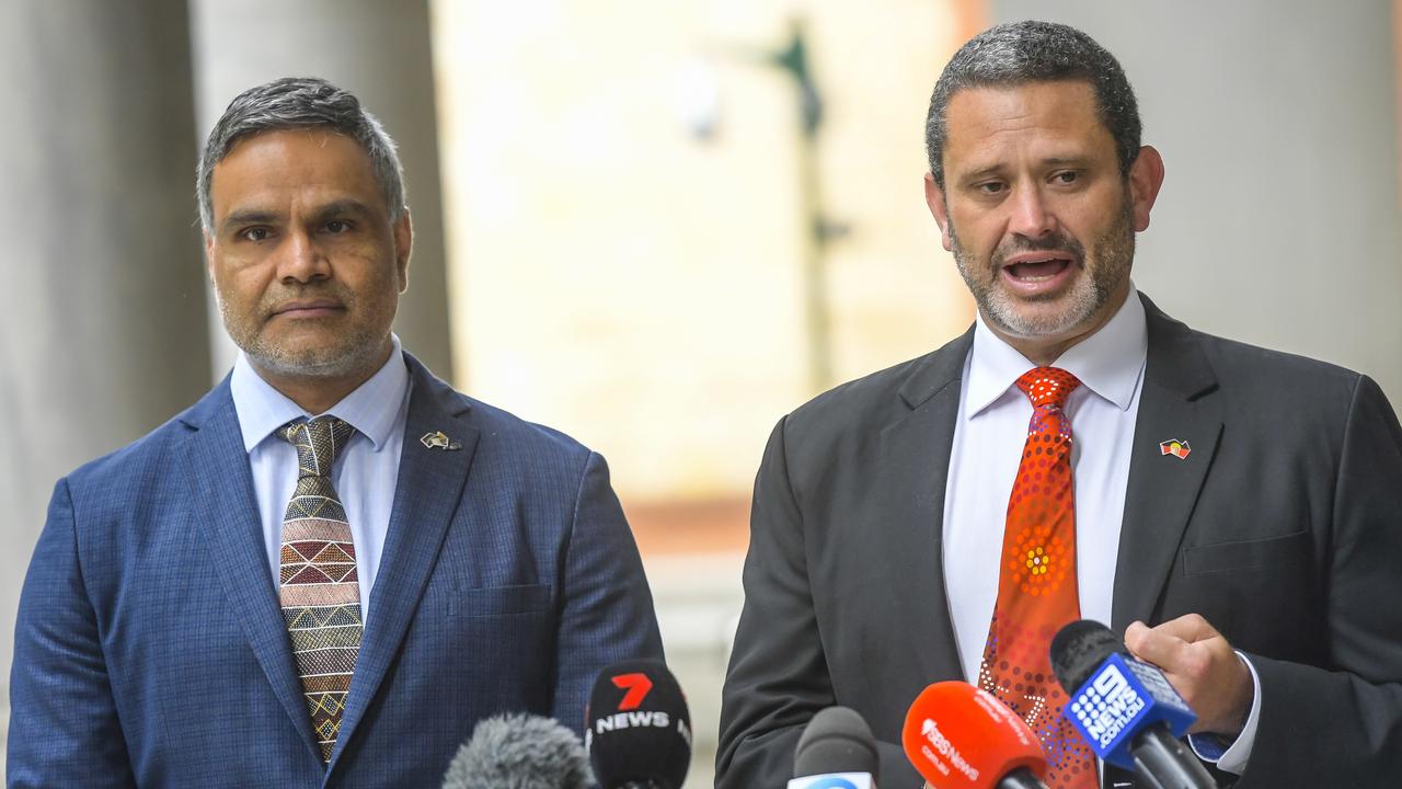 Aboriginal Affairs Minister Kyam Maher and Dale Agius Commissioner for First Nations Voice to Parliament. Picture: Roy VanDerVegt