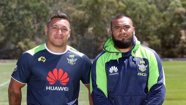 Canberra Raiders players at Raiders HQ. L-R: Josh Papalii and Junior Paulo. Picture Gary Ramage