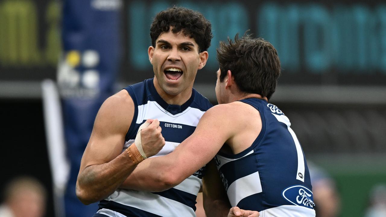 Tyson Stengle kicked three goals against North Melbourne. Picture: Steve Bell/Getty Images