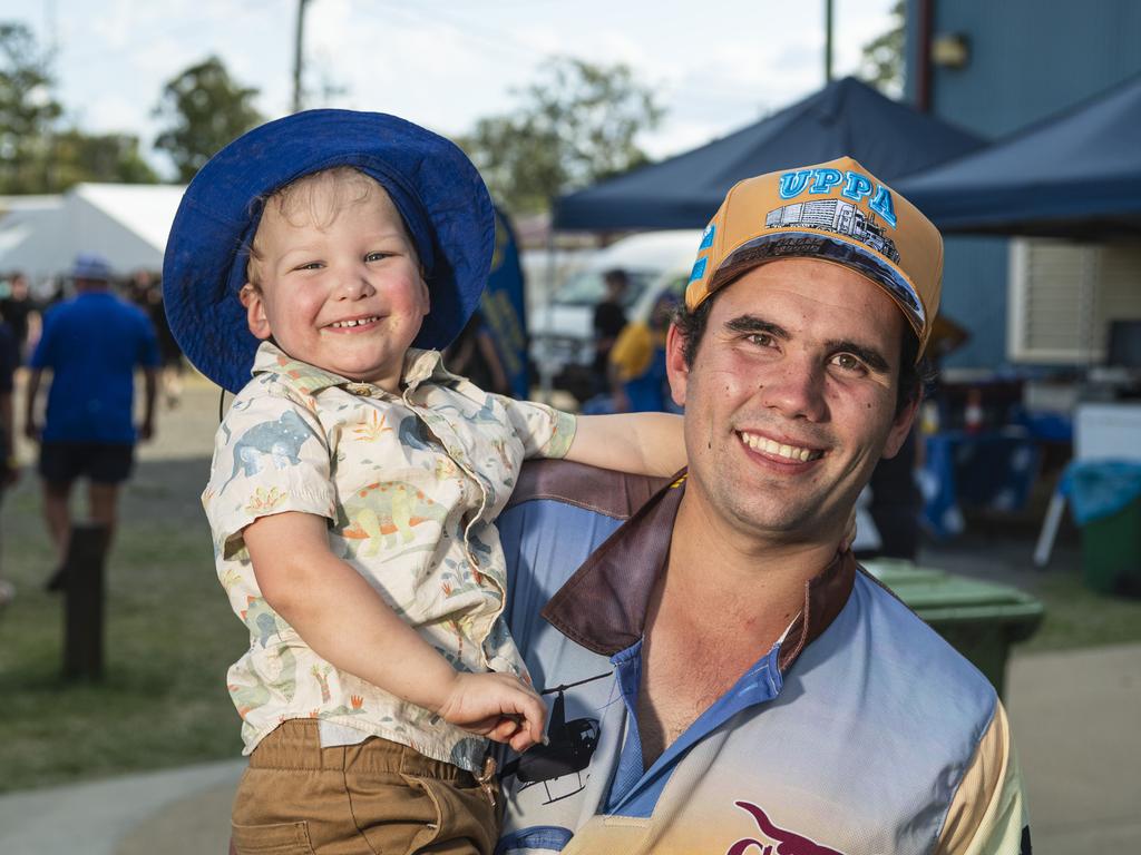 Nick Blatchly and little Arthur Mitchell at the Gatton Showgrounds for the 2024 Lights on the Hill Trucking Memorial, Saturday, October 5, 2024. Picture: Kevin Farmer