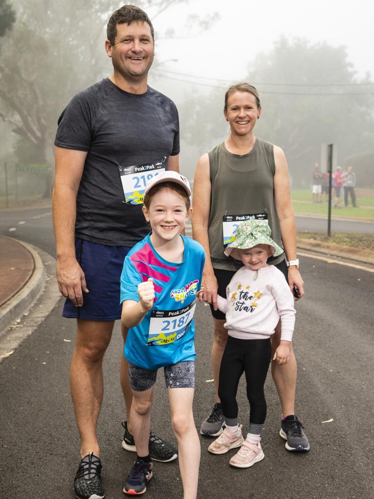 Jason and Jane Edmonstone with daughters Pippa (front) and Zoe are ready for Peak2Park 2022, Sunday, April 3, 2022. Picture: Kevin Farmer