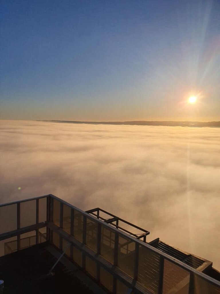 The sunrise from the top of the Realm Apartments in Adelaide, the newly completed tallest building in the city. Picture: Maxcon