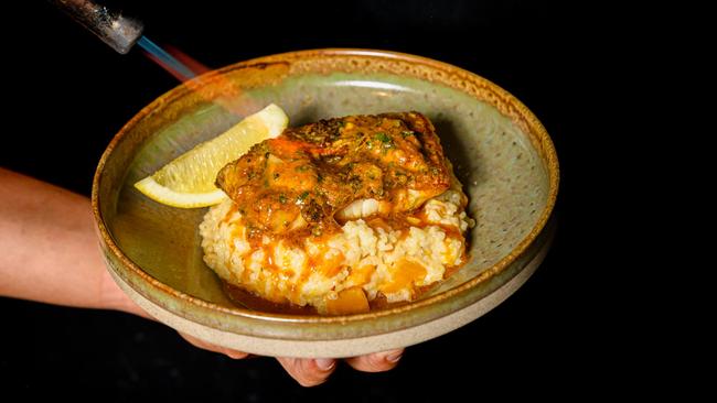 Northern Territory barramundi with pumpkin risotto and Cafe de Paris butter at new Darwin steakhouse Beef &amp; Bar. Picture: Supplied/ Shah Shoots