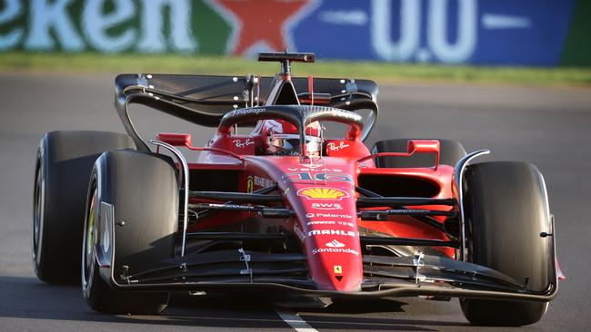 Ferrari driver Charles Leclerc wins the 2022 Australian Formula 1 Grand Prix at Albert Park. Picture: David Caird