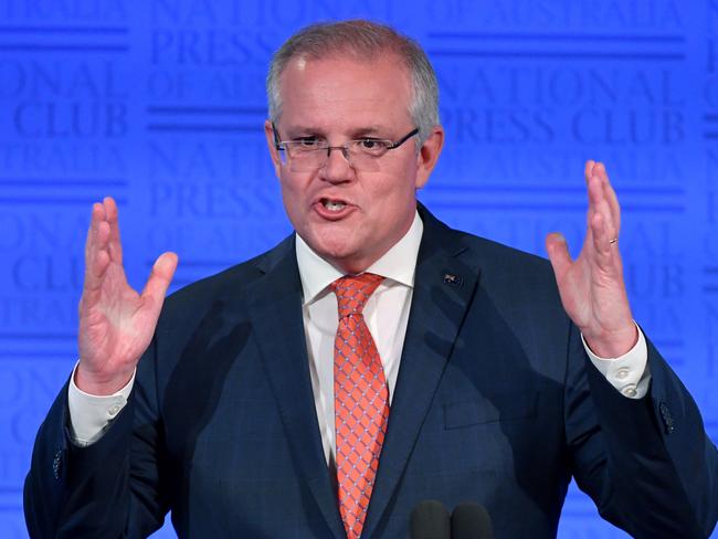 Prime Minister Scott Morrison delivers a speech at the National Press Club in Canberra, Wednesday, January 29, 2020. (AAP Image/Mick Tsikas) NO ARCHIVING