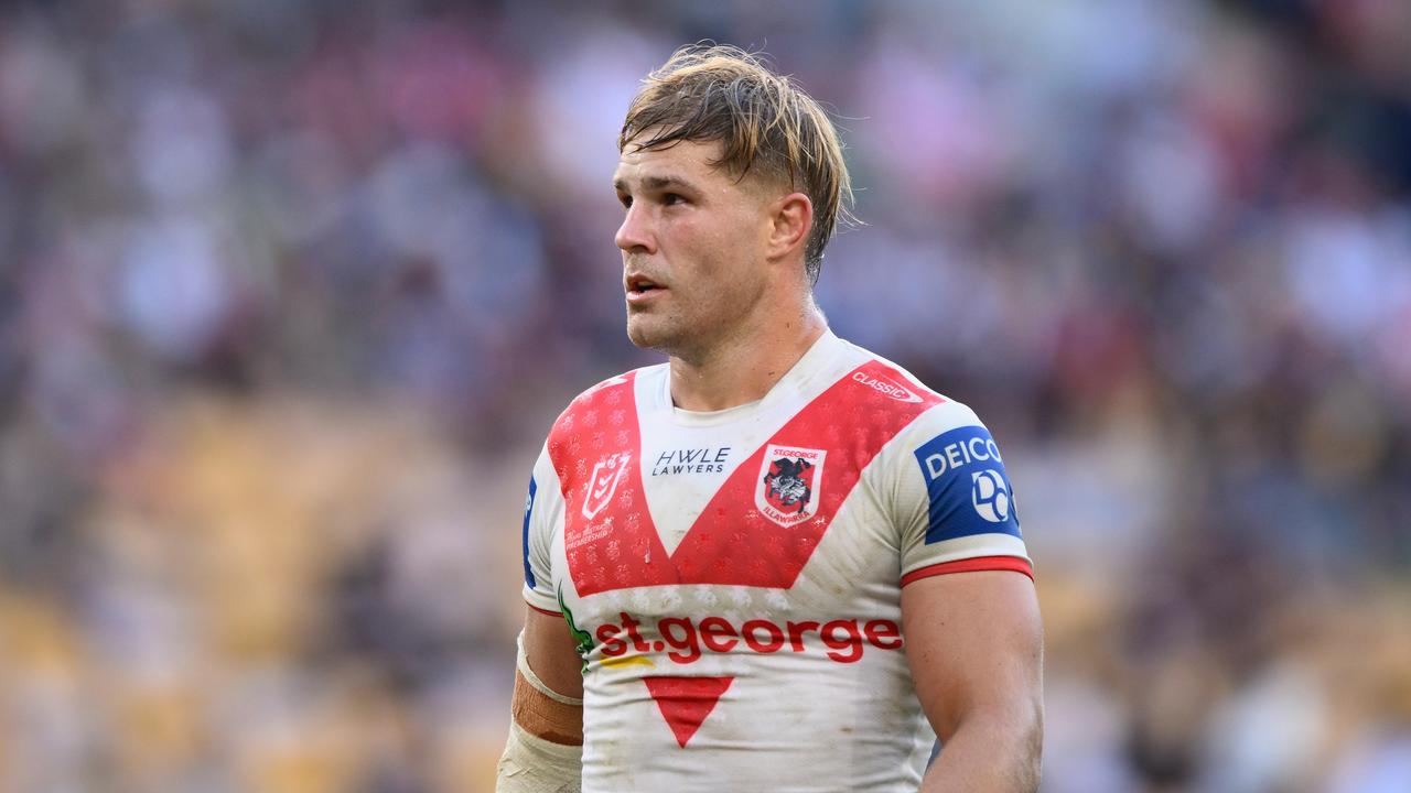 Jack de Belin won’t captain the Dragons this week, with local junior Blake Lawrie set to lead the side for the first time. Picture: NRL Photos