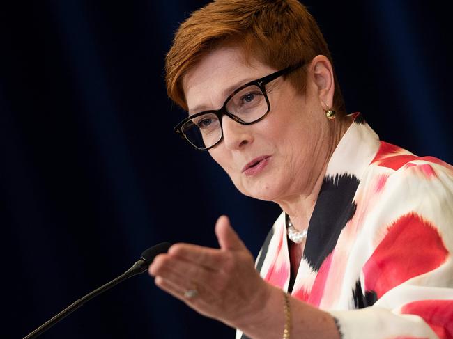 CORRECTION - Australia's Foreign Minister Marise Payne speaks during a press conference at the US Department of State following the 30th AUSMIN on July 28, 2020, in Washington, DC. (Photo by Brendan Smialowski / POOL / AFP) / âThe erroneous mention[s] appearing in the metadata of this photo by Brendan Smialowski has been modified in AFP systems in the following manner: [Australia's Foreign Minister Marise Payne instead of  Linda Reynolds Minister of Defence. Please immediately remove the erroneous mention[s] from all your online services and delete it (them) from your servers. If you have been authorized by AFP to distribute it (them) to third parties, please ensure that the same actions are carried out by them. Failure to promptly comply with these instructions will entail liability on your part for any continued or post notification usage. Therefore we thank you very much for all your attention and prompt action. We are sorry for the inconvenience this notification may cause and remain at your disposal for any further information you may require.â
