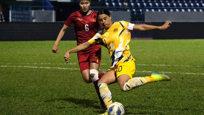 Matildas striker Sam Kerr in action against Vietnam Cam Pha Stadium