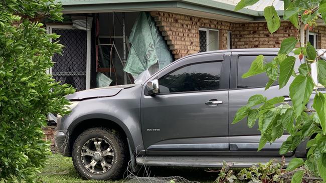 A car crashed into a house at 2 Daniel Ct Ooralea on the morning of October 3, 2022. Picture: Duncan Evans