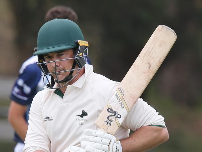 Cricket at Jan Juc BPCA A1: Jan Juc v Anglesea. Anglesea. batsman Leigh Kentish Picture: Mark Wilson