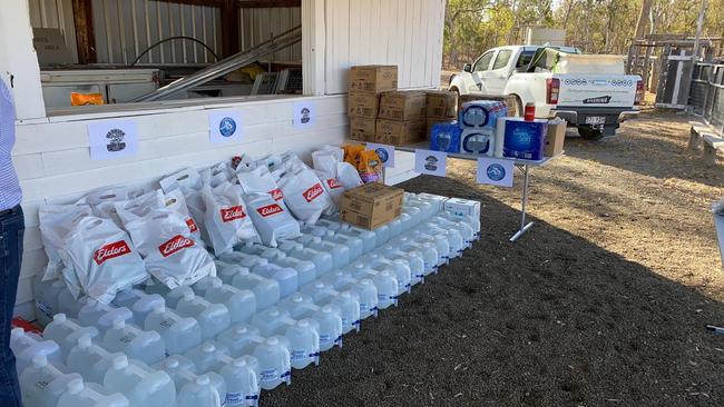 Helensvale Hogs donated 1.5 tonnes of water to the Warwick Water Rats rugby club to distribute around the drought-affected area. Picture: Supplied.