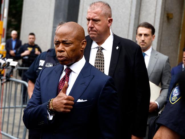 New York City Mayor Eric Adams exits federal court after his arraignment on bribery and fraud charges on September 27 in New York City. Adams has been charged with five offenses: conspiracy to commit wire fraud, federal program bribery, solicitation of a contribution by a foreign national, wire fraud, and bribery. Picture: John Lamparski/Getty Images/AFP