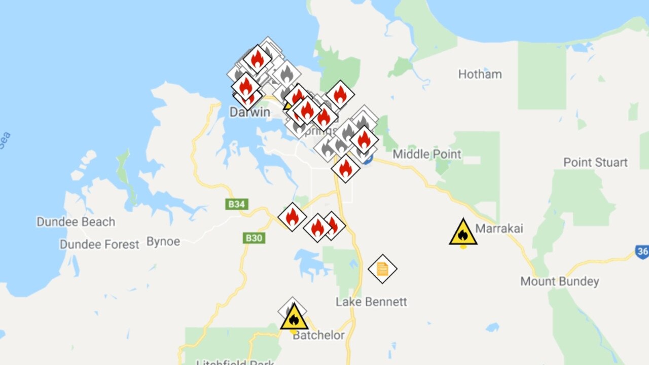 NT Fire Incident Map at 10.16pm on Sunday, August 29.