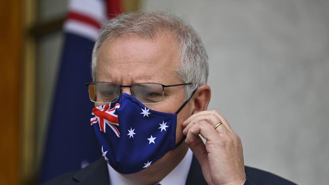 Prime Minister Scott Morrison holds a press conference after the National Cabinet meeting at Parliament House. Picture: NCA NewsWire / Martin Ollman