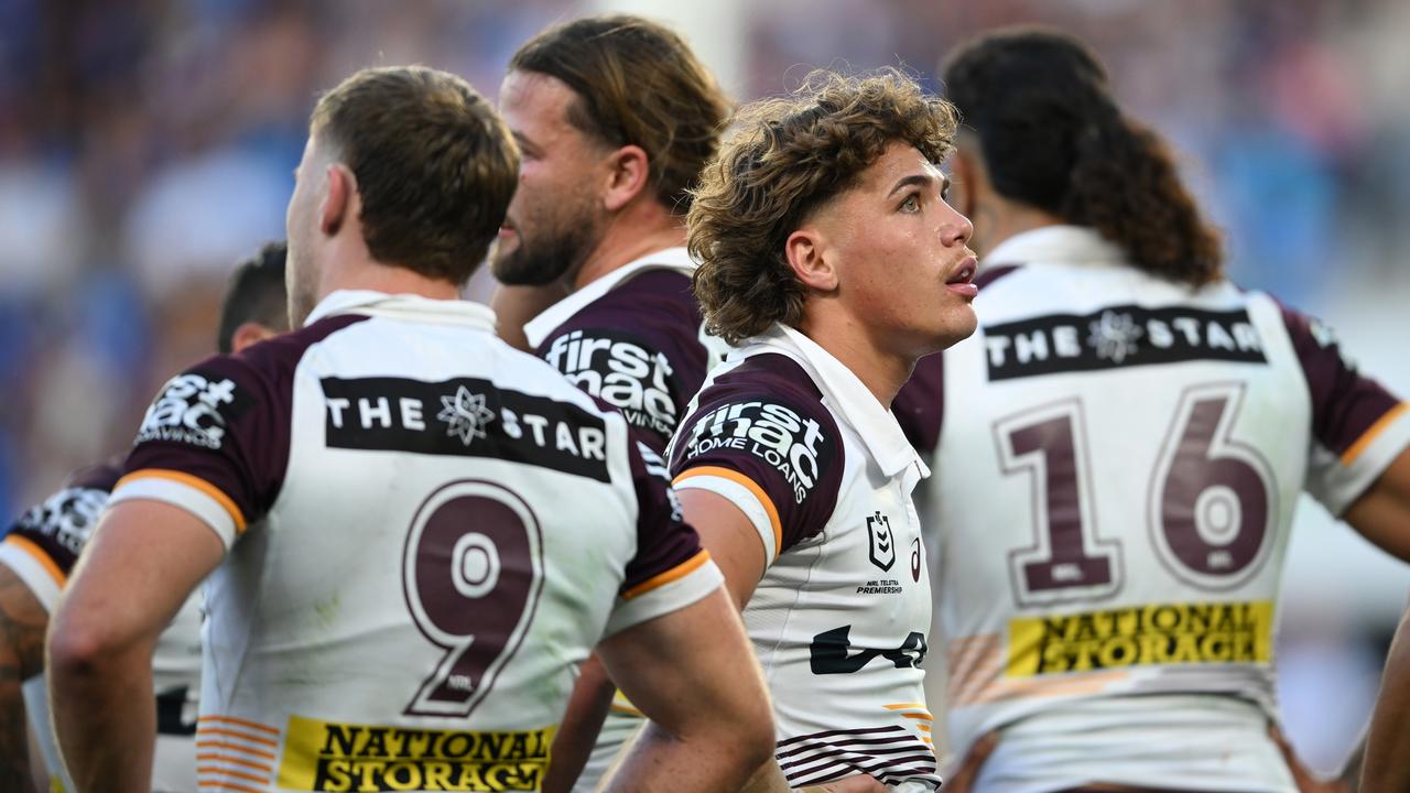 GOLD COAST, AUSTRALIA - AUGUST 03: Reece Walsh of the Broncos looks dejected during the round 22 NRL match between Gold Coast Titans and Brisbane Broncos at Cbus Super Stadium, on August 03, 2024, in Gold Coast, Australia. (Photo by Matt Roberts/Getty Images)