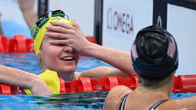 Australia's Ariarne Titmus (L) and USA's Kathleen Ledecky. Picture: AFP