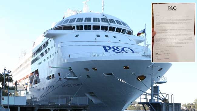 P&amp;O have updated passengers on Pacific Dawn of the situation via email, inset.