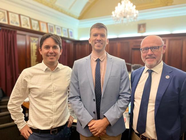 Fraser Coast Mayor George Seymour with new Deputy Mayor Paul Truscott and Councillor Darren Everard.