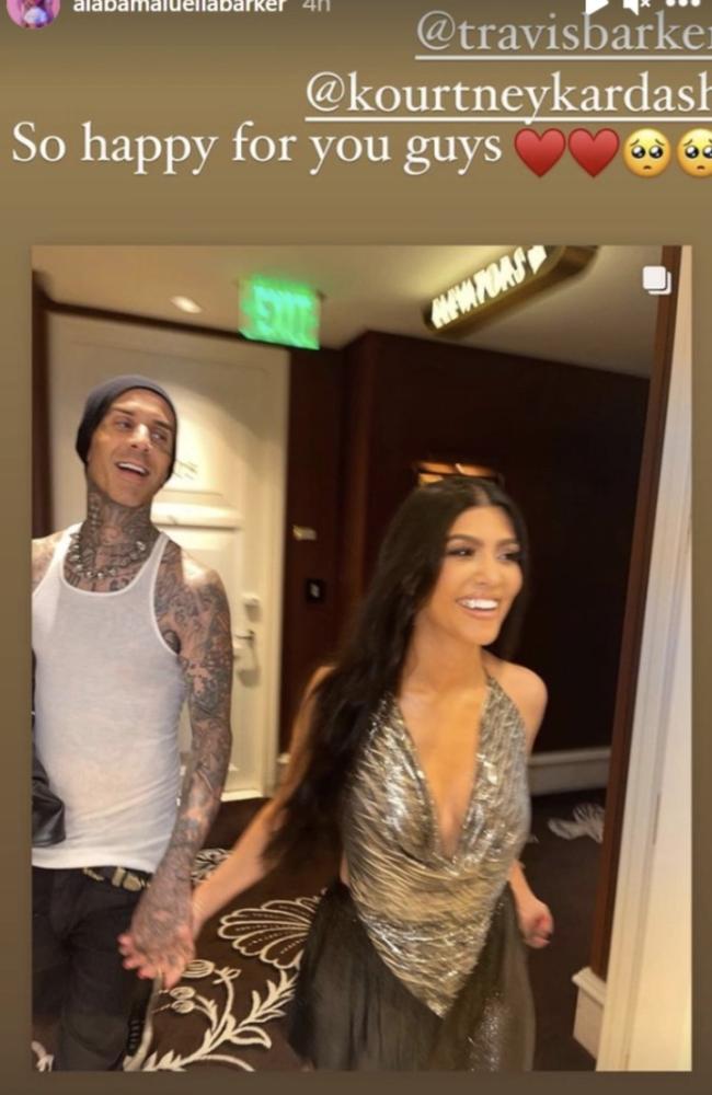 Supplied  Kourtney Kardashian and Travis Barker hint at engagement.