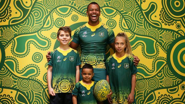 Kurtley Beale in the Wallabies’ World Cup indigenous jersey. Picture: Getty