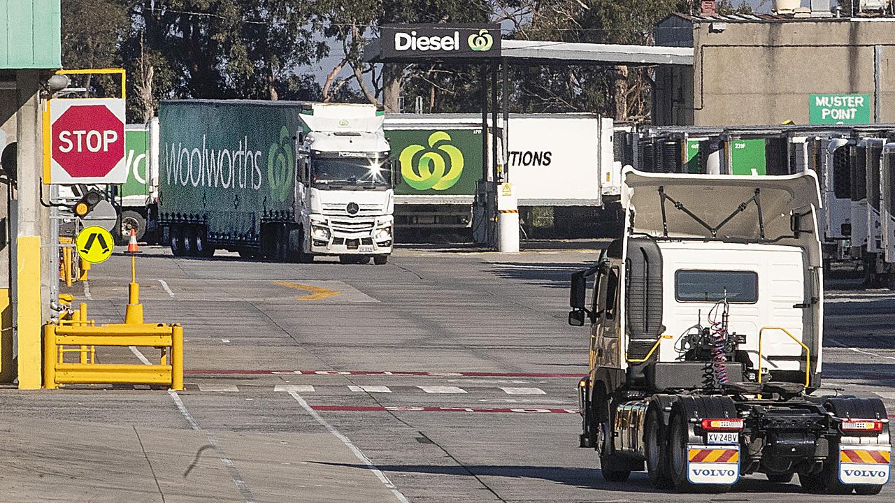 Trucks pictured in operation at the Woolworths distribution centre in Mulgrave. Picture: NCA NewsWire / David Geraghty