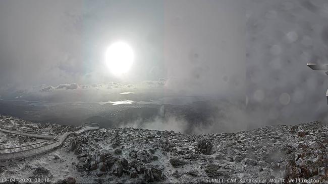 First snow on Mt Wellington, Hobart, Tasmania in April, 2020. Images from the Hobart City Council mountain cam.