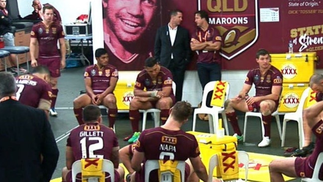 Luke Beveridge inside the Maroons room during Origin.