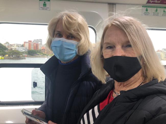 Elizabeth Mawhood and Vivienne Walker, both of Manly, on the Queenscliff, for her final trip to Circular Quay. Picture: Julie Cross