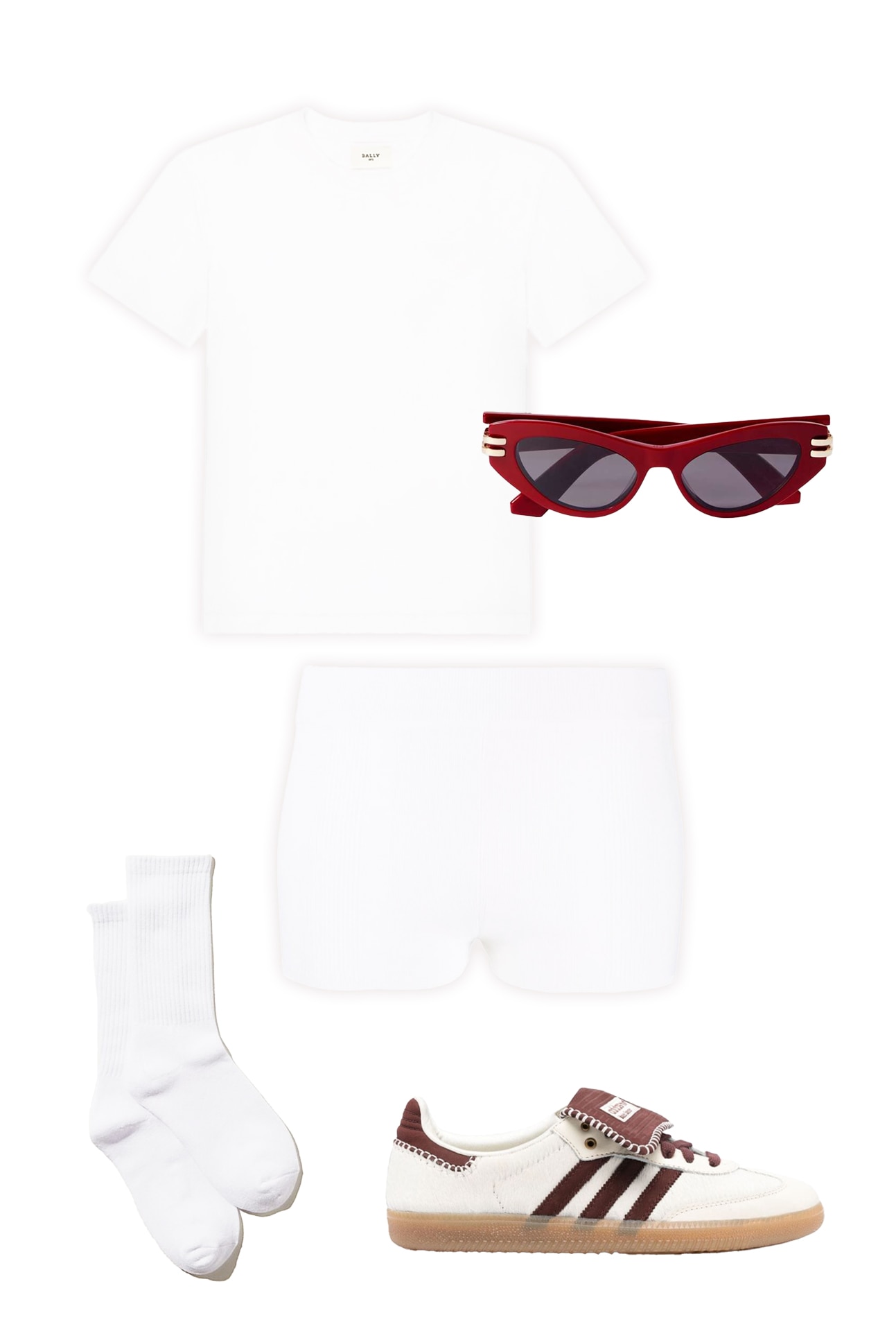 <h3>A pair of red sunglasses</h3><p>Like black, an all-white outfit is a perfect blank canvas for a touch of red. This summer, we all know that hot pants, visible underwear and white briefs are a stylish ticket, so combine both trends by adding a pair of carmine sunglasses to an off-duty <a href="https://www.vogue.com.au/fashion/trends/how-to-style-pantless-trend/image-gallery/73207a76c4399cd4fcc6ce6018a4afc4" target="_blank" rel="noopener">pantless look</a>. To bring the outfit home, consider styling a pair of on-trend sneakers in a reddish brown colour palette to tie the red accessory in nicely.</p><p><strong>SHOP NOW:</strong> Organic cotton t-shirt in white, $145 (originally $290) from <strong><a href="https://www.bally.com.au/en/products/organic-cotton-t-shirt-in-white-6302165/" target="_blank" rel="nofollow noopener">Bally</a></strong></p><p><strong>SHOP NOW:</strong> Jacquemus Le Short Basgia shorts, $218 (originally $280) from <strong><a href="https://www.farfetch.com/au/shopping/women/jacquemus-le-short-basgia-shorts-item-19160260.aspx" target="_blank" rel="nofollow noopener">Farfetch</a></strong></p><p><strong>SHOP NOW:</strong> Dior Eyewear CDior B1U cat-eye acetate and gold-tone sunglasses, $980 from <strong><a href="https://www.net-a-porter.com/en-au/shop/product/dior-eyewear/accessories/cat-eye/cdior-b1u-cat-eye-acetate-and-gold-tone-sunglasses/1647597322360063" target="_blank" rel="nofollow noopener">Net-A-Porter</a></strong></p><p><strong>SHOP NOW:</strong> Adidas x Wales Bonner Samba sneakers, $479 from <strong><a href="https://www.farfetch.com/au/shopping/women/adidas-x-wales-bonner-samba-sneakers-item-22206163.aspx" target="_blank" rel="nofollow noopener">Farfetch</a></strong></p><p><strong>SHOP NOW:</strong> Club House crew sock, $9.99 from <strong><a href="https://cottonon.com/AU/club-house-crew-sock/4591062-04.html" target="_blank" rel="nofollow noopener">Cotton On</a></strong></p>