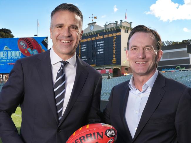 Premier Peter Malinauskas & AFL Chief Executive Andrew Dillon announce dates for 2025 AFL Gather Round. 2 July 2024. Picture: Dean Martin