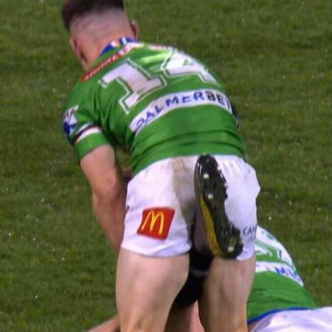 Jaeman Salmon's rogue boot. Picture: Fox Sports