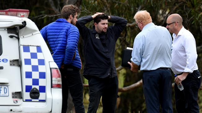 Police on the scene after a hot-air ballon caught fire in the Yarra Ranges. Picture: Nicole Garmston