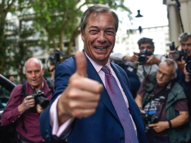 LONDON, ENGLAND - MAY 27: Brexit Party leader Nigel Farage arrives at a Brexit Party event on May 27, 2019 in London, England. The Brexit party won 10 of the UK's 11 regions, gaining 28 seats and more than 30% of the vote.  (Photo by Peter Summers/Getty Images) *** BESTPIX ***