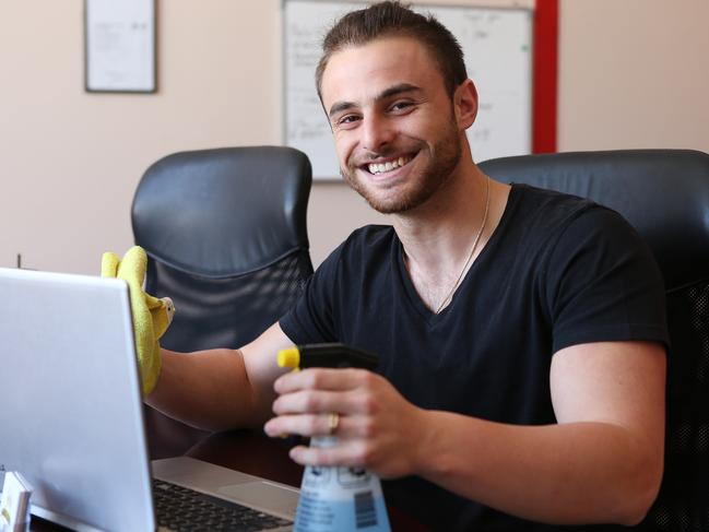 Photo is of Chase Scales who used to be a barista and now runs a cleaning crew and is making much better money. "Spring clean your career". Pictured in his Ramsgate office.