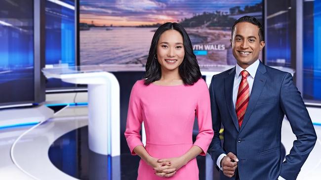 ABC 7pm news readers Lydia Feng (Fri-Sat) and Jeremy Fernandez (Sun-Thu).