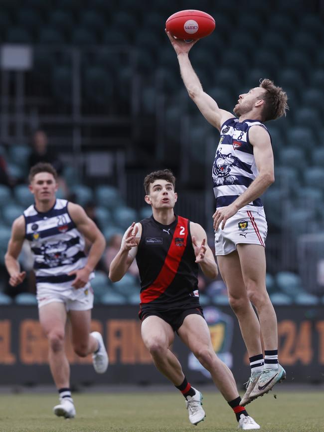 Sam Simpson North Launceston and Rhys Sutton Lauderdale. TSL grand final 2024 - North Launceston V Lauderdale. Picture: Nikki Davis-Jones