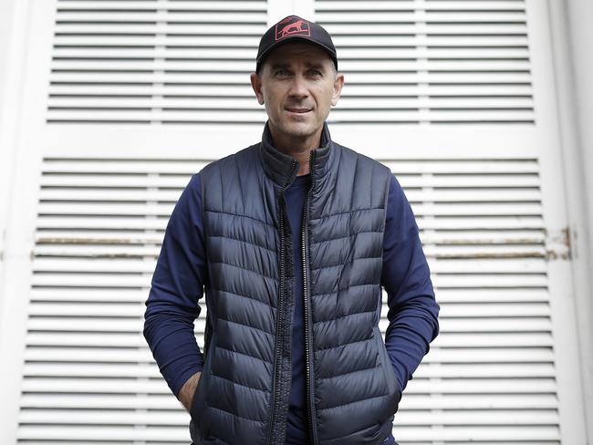 MANCHESTER, ENGLAND - SEPTEMBER 01: Justin Langer, coach of Australia, poses outside the team hotel after a press conference on September 01, 2019 in Manchester, England. (Photo by Ryan Pierse/Getty Images)