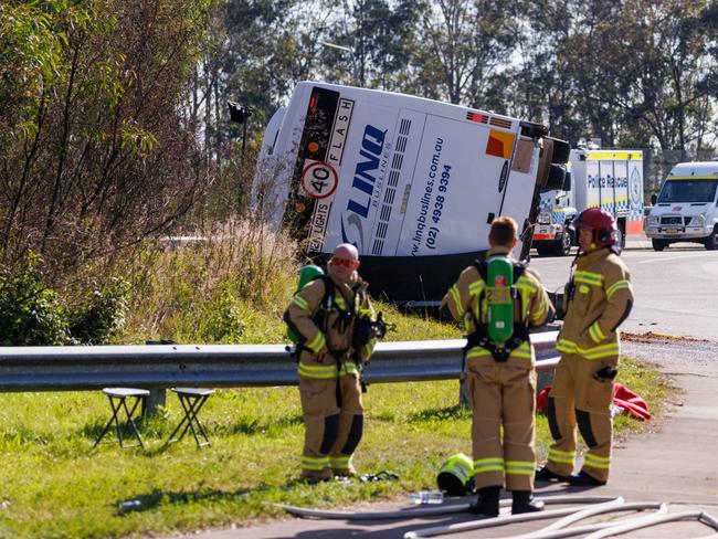 The horror bus crash in the Hunter Valley on Sunday night claimed 10 lives and left many more in hospital. Picture: NCA NewsWire / David Swift