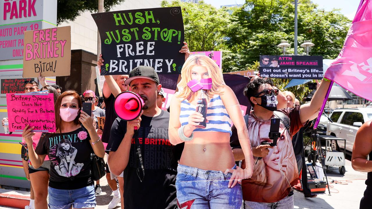 #FreeBritney activists protest at Los Angeles Grand Park during a conservatorship hearing for Britney Spears on June 23, 2021 in Los Angeles. Picture: Rich Fury/Getty Images/AFP