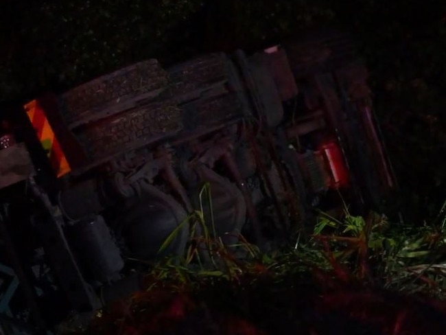 The scene of a truck rollover at Eerwah Vale on May 16, 2025. Picture: Contributed