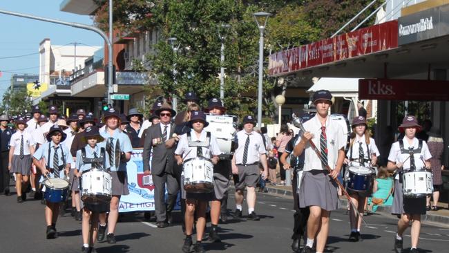 The Maryborough State High School marching band led the Anzac Day parade in the city.