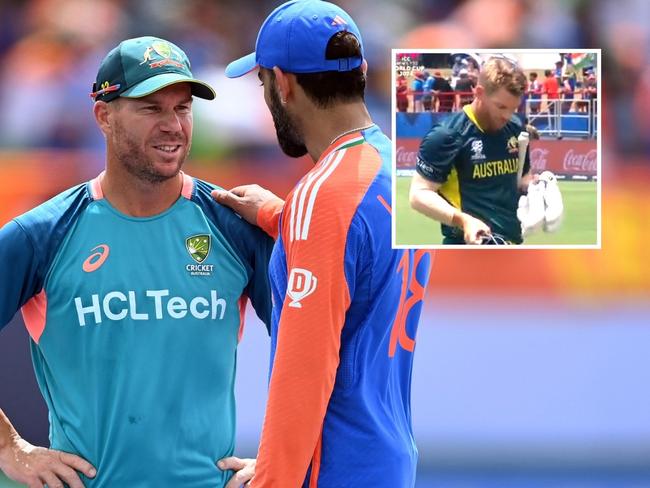 Virat Kohli speaking with David Warner after the match. Photo: Getty and Prime Video.