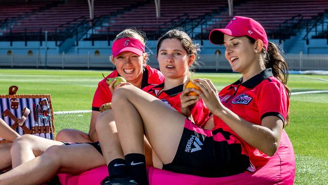 Hayley Silver-Holmes, Maddy Darke and Stella Campbell are part of the teen gang at the Sydney Sixers.