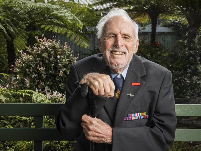 Ninety-eight-year-old RAF veteran Robert Wylie Smith flew nearly 40 missions as a navigator. Picture: Lachie Millard