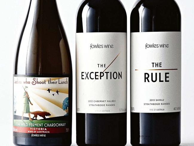 TWAM-20160402 EMBARGO FOR TWAM 2 April 2016 NO REUSE WITHOUT PERMISSION 2014 Fowles Wine Ladies who Shoot their Lunch Wild Ferment Chardonnay, 2012 Fowles Wine The Exception Cabernet Malbec, 2013 Fowles Wine The Rule Shiraz Pic : supplied